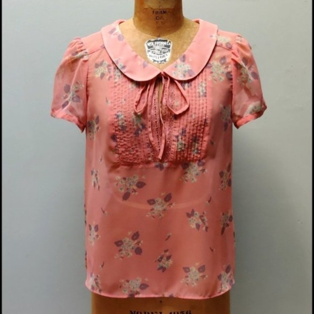 NWT AE Pink Floral Peter Pan Collar Cottagecore Blouse M